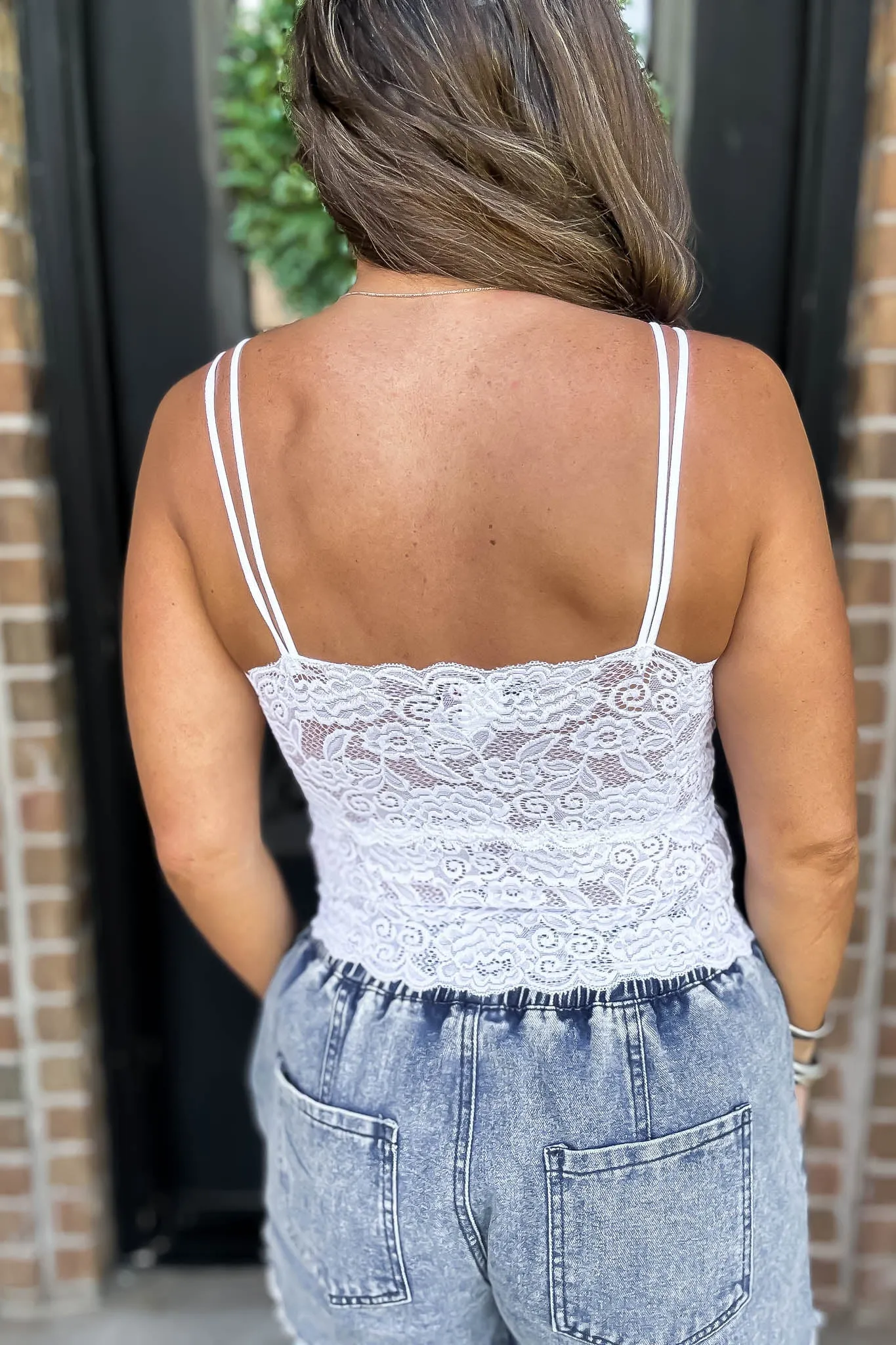 Serena Lace V Neck White Tank Top with Dual Spaghetti Strap