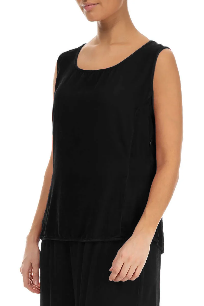 Sleeveless Black Silk Velvet Blouse