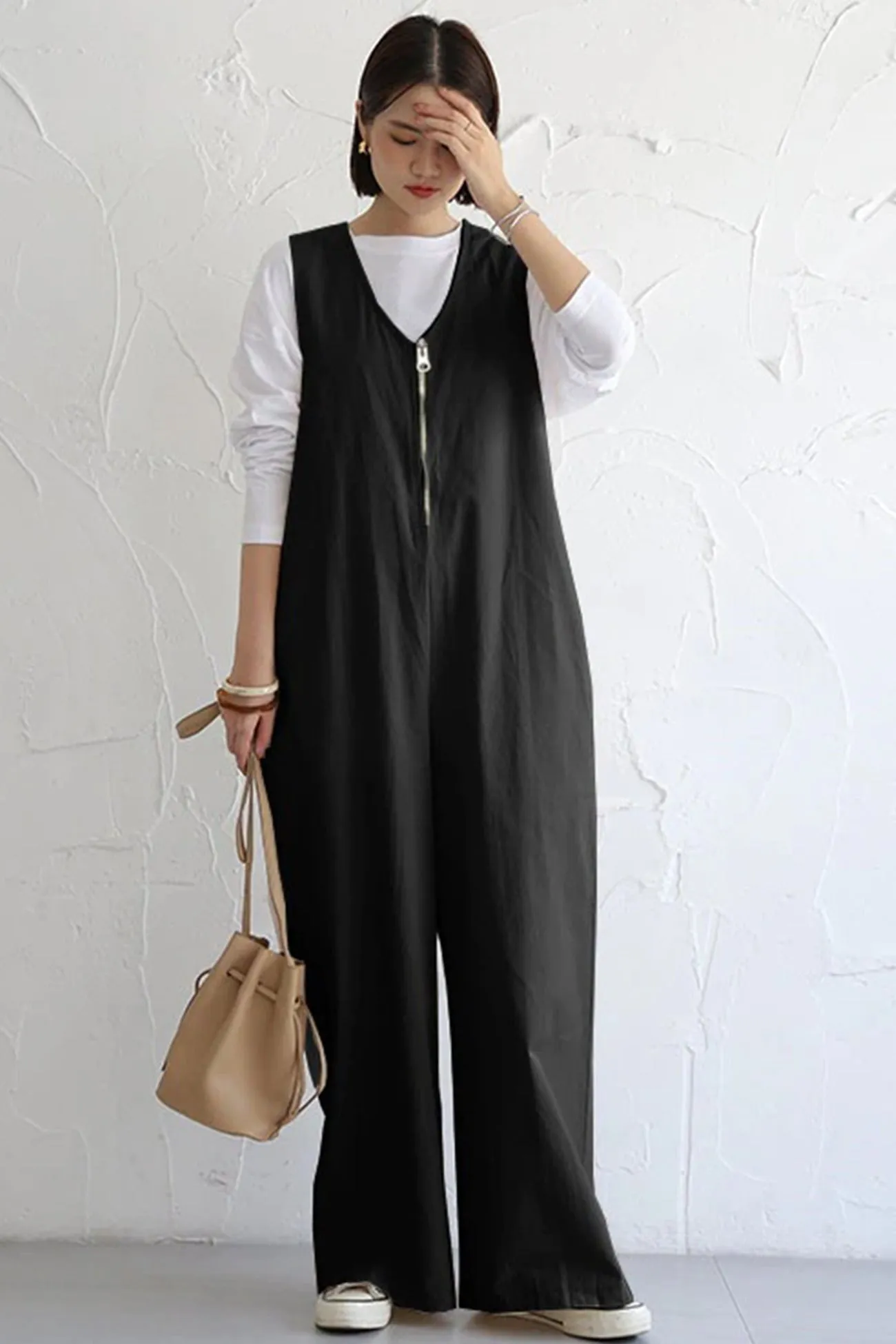 Sleeveless Zip-Front Wide Leg Jumpsuits