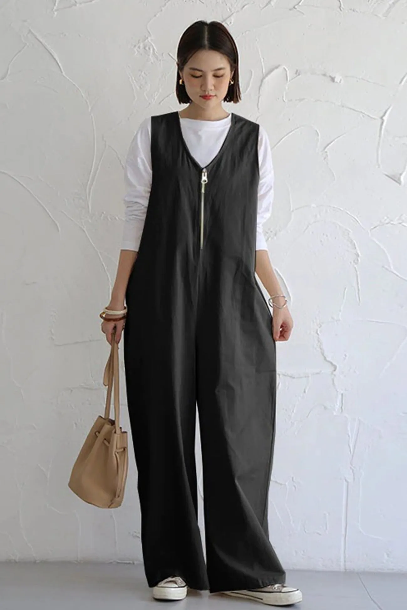 Sleeveless Zip-Front Wide Leg Jumpsuits