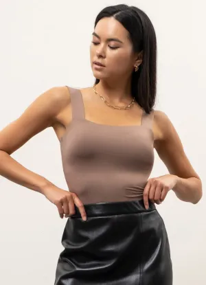 Solid Square Neck Top in Deep Taupe by The Workshop Studio