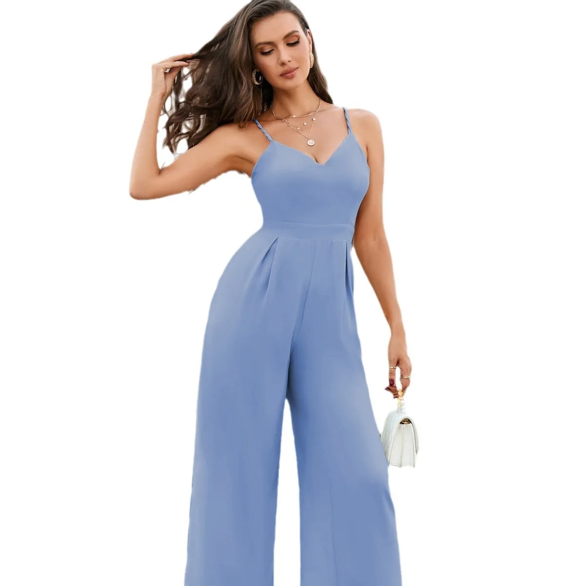 Summer Sexy Backless Wide Leg Strap Jumpsuit