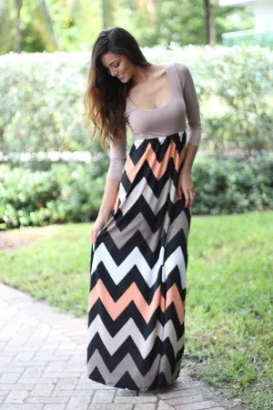 Taupe Chevron Maxi Dress