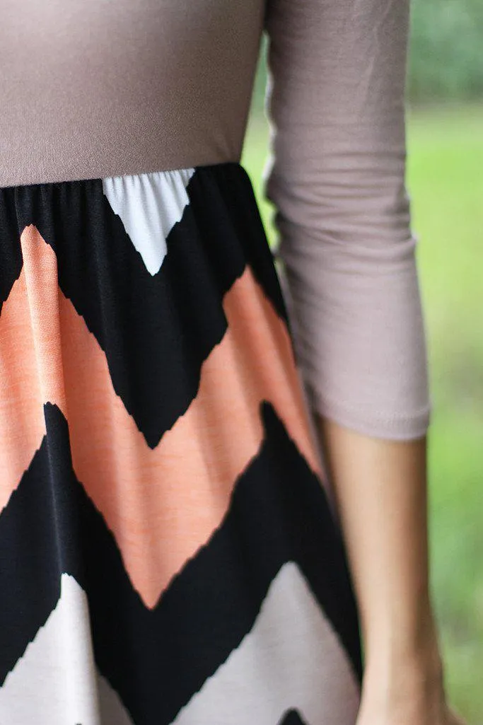 Taupe Chevron Maxi Dress