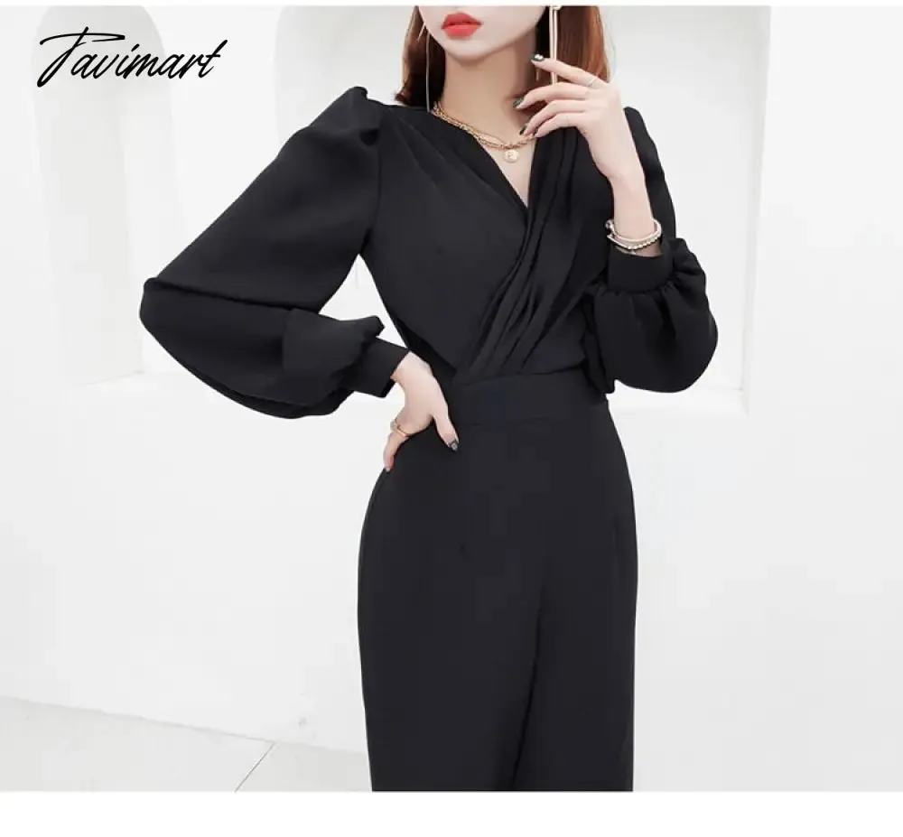 Tavimart New Spring Summer Women Casual  Wide Leg Pant Jumpsuits Female Fashion Elegant Office Lady Long Rompers