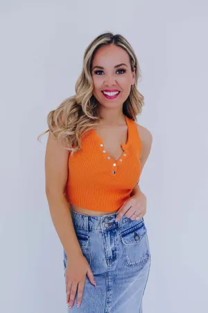 Trendy Button Front Cropped Tank - Orange