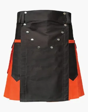 TWO-TONE ORANGE AND BLACK UTILITY KILT