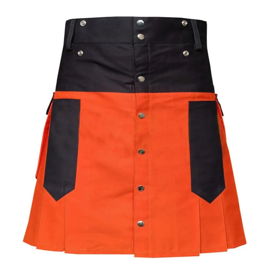 TWO-TONE ORANGE AND BLACK UTILITY KILT