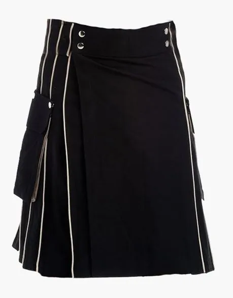 Utility kilt in black with white outline