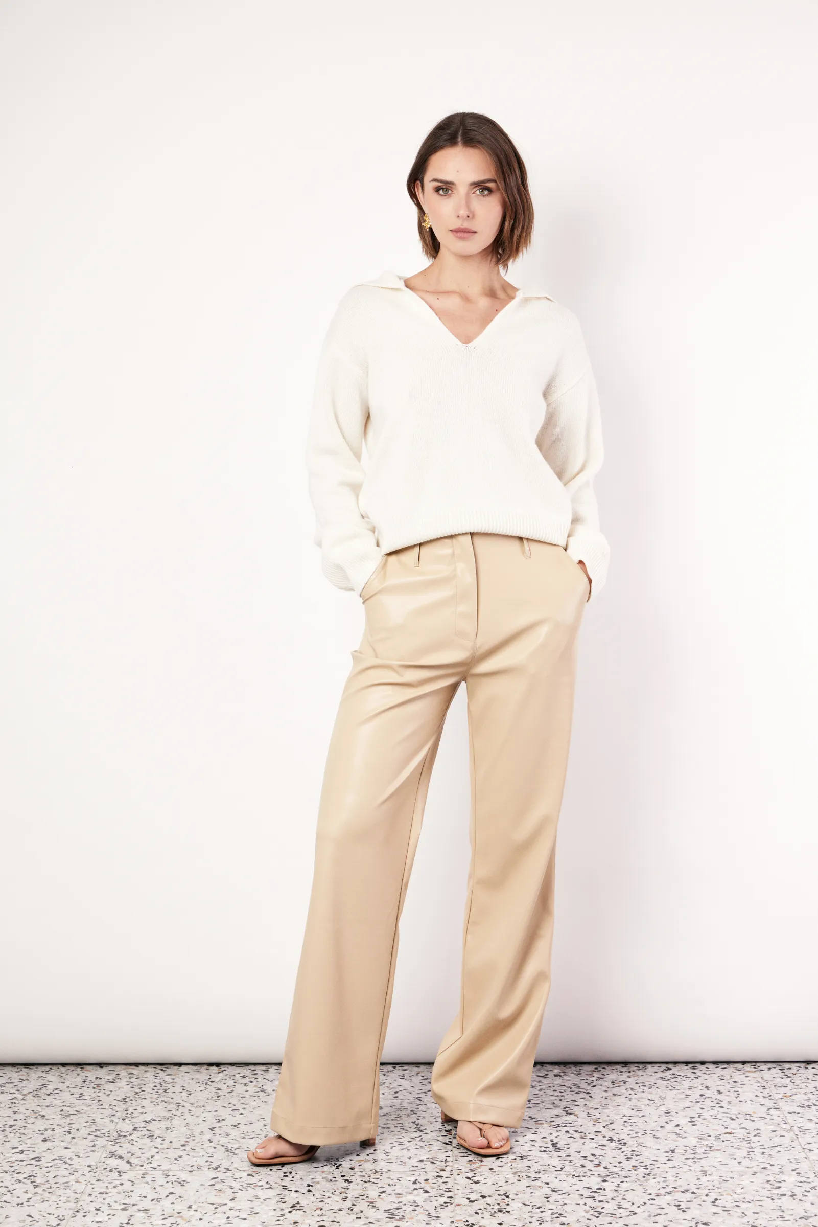 Vegan Leather Pants - Tan