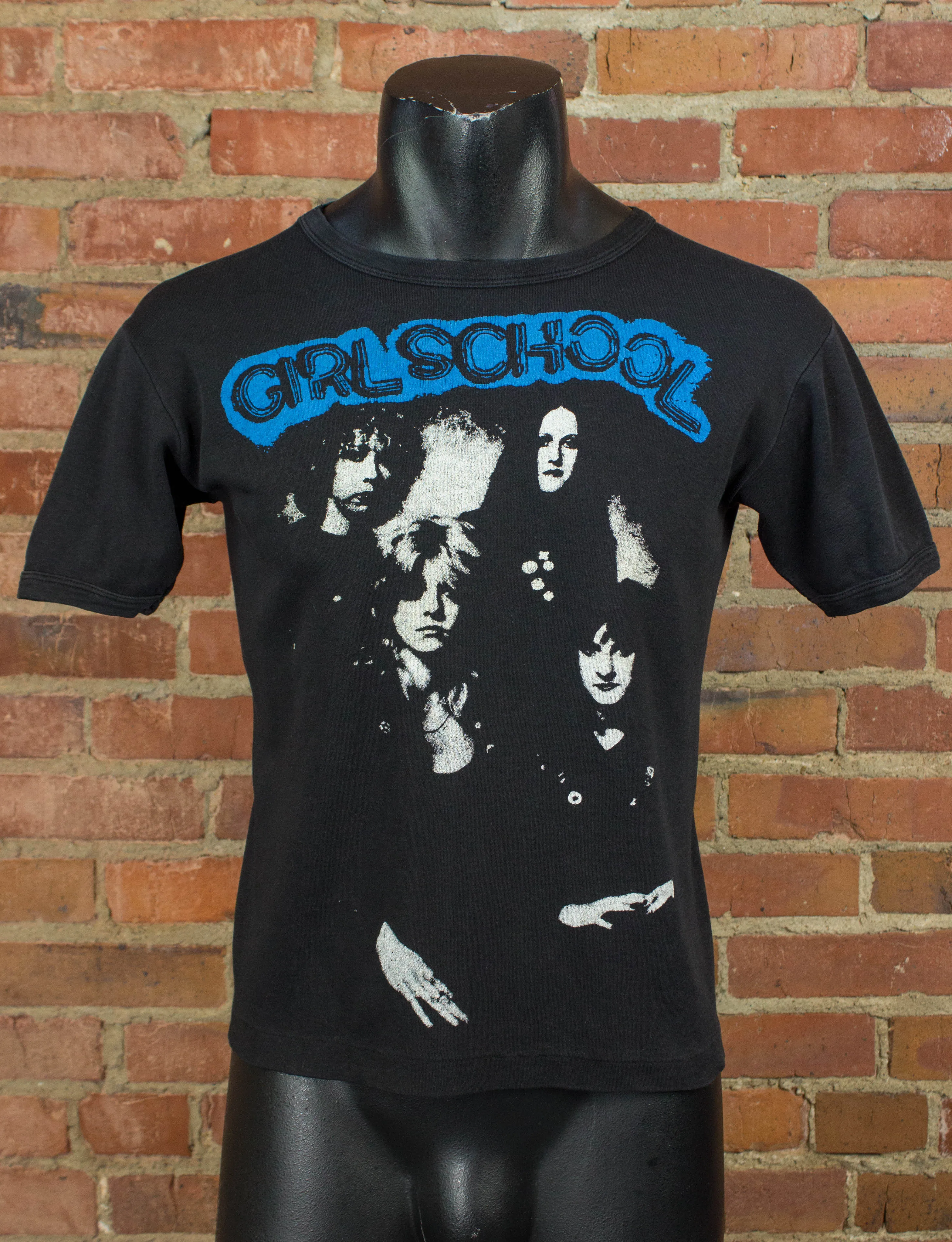 Vintage Girlschool Concert T Shirt 80s UK Tour Black and Blue Small-Medium