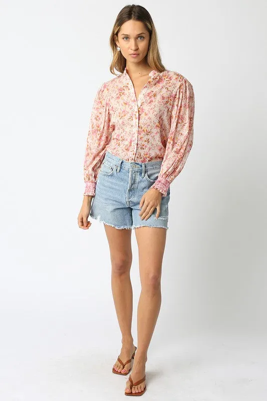 Waitlist 2/5 ♥ Christina Long Sleeve Button Down Floral Print Top Pink