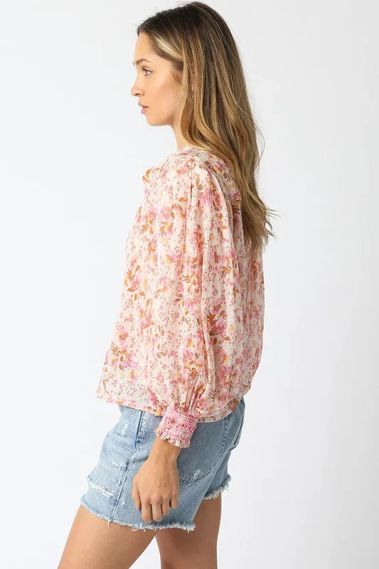 Waitlist 2/5 ♥ Christina Long Sleeve Button Down Floral Print Top Pink