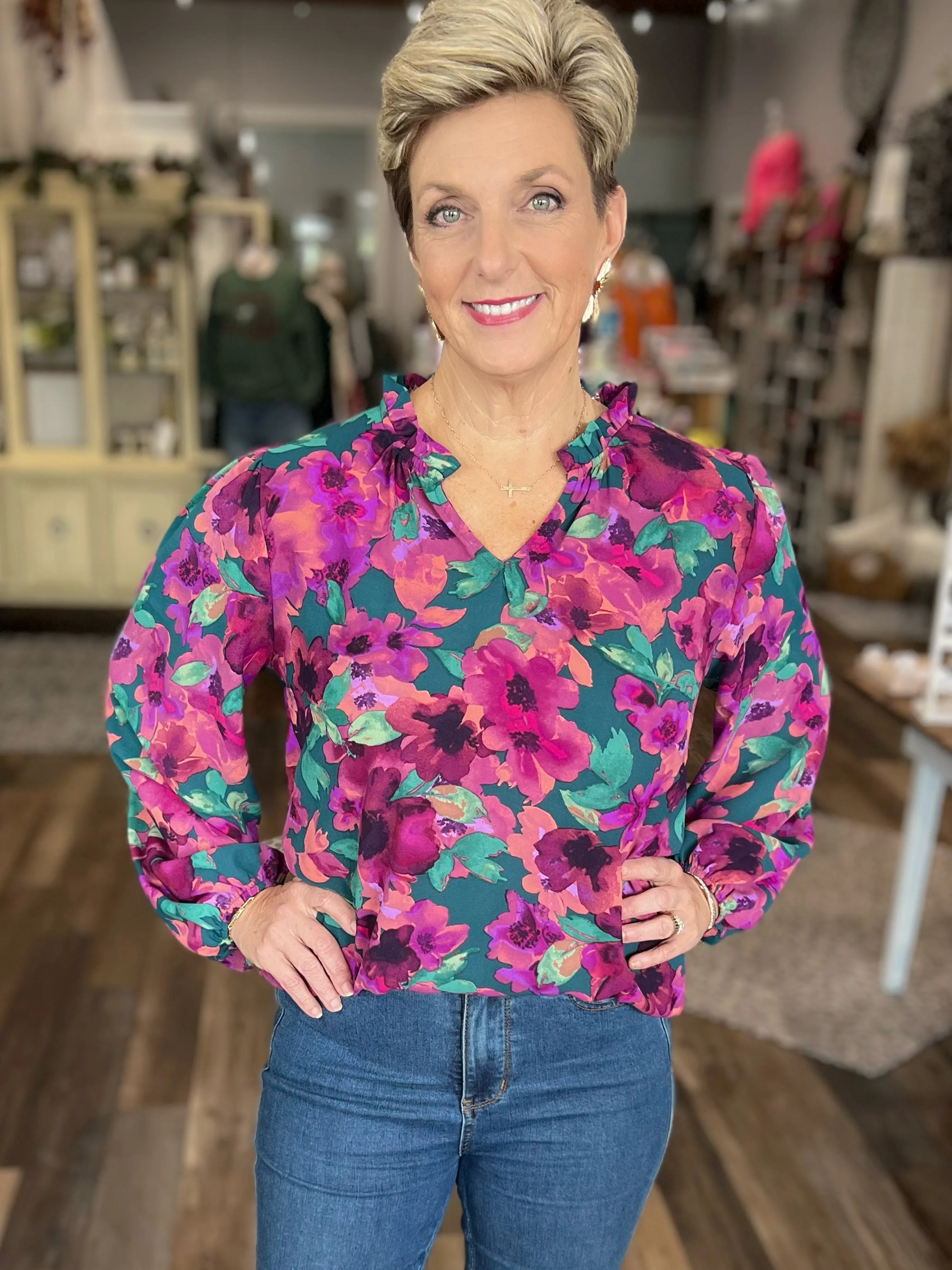 Watercolor Floral Print Blouse