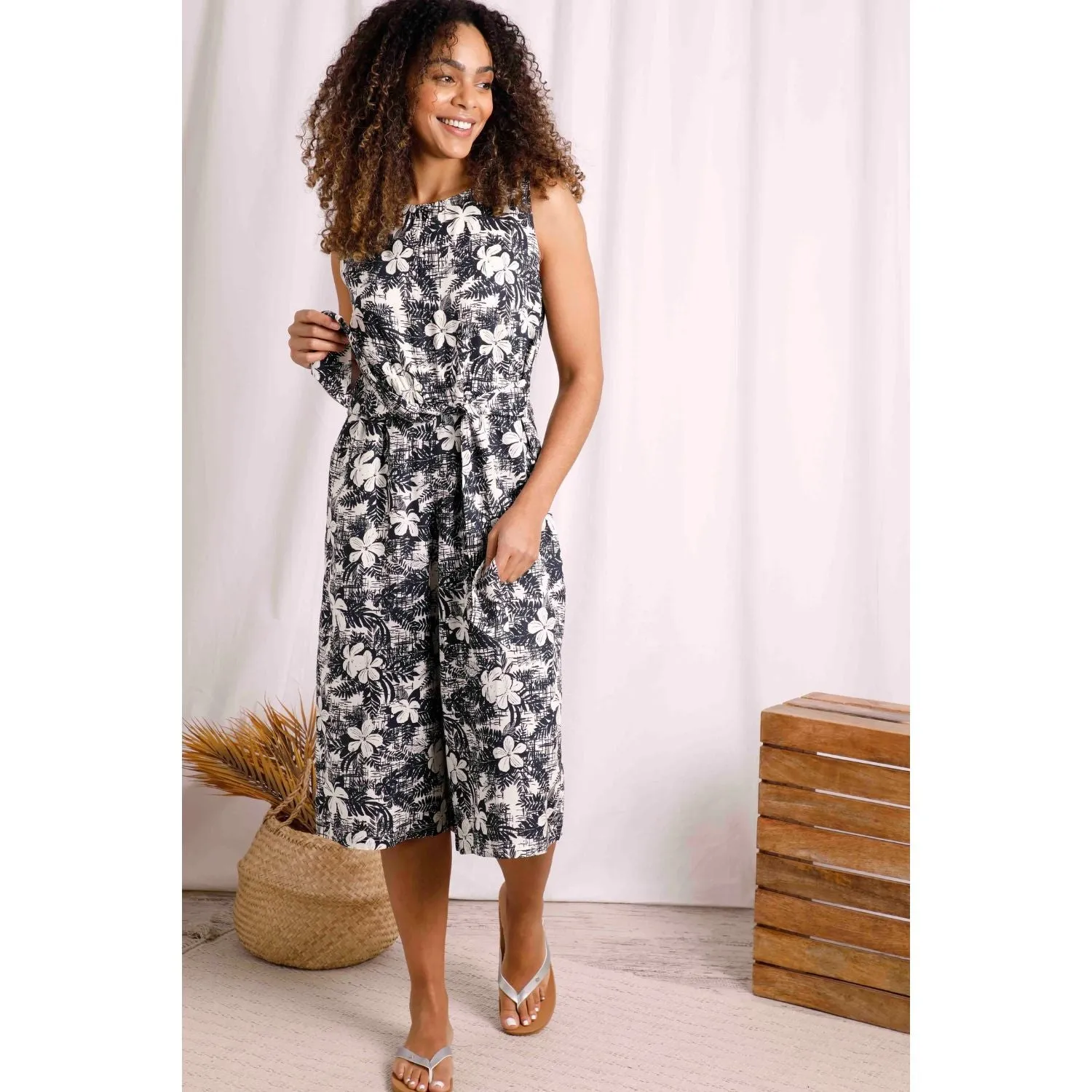 Weird Fish 10 Dark Denim Nalani Floral Print Jumpsuit