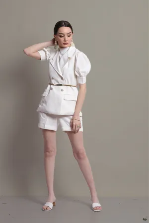 White Sleeveless blazer with high waist shorts Coord Set