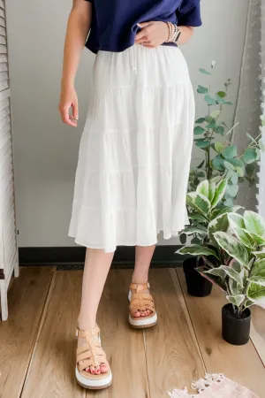 White Tiered Midi Skirt