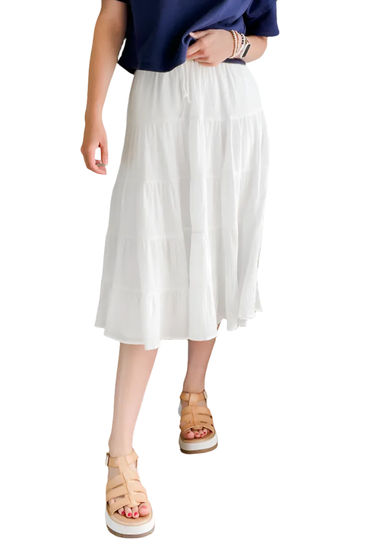 White Tiered Midi Skirt