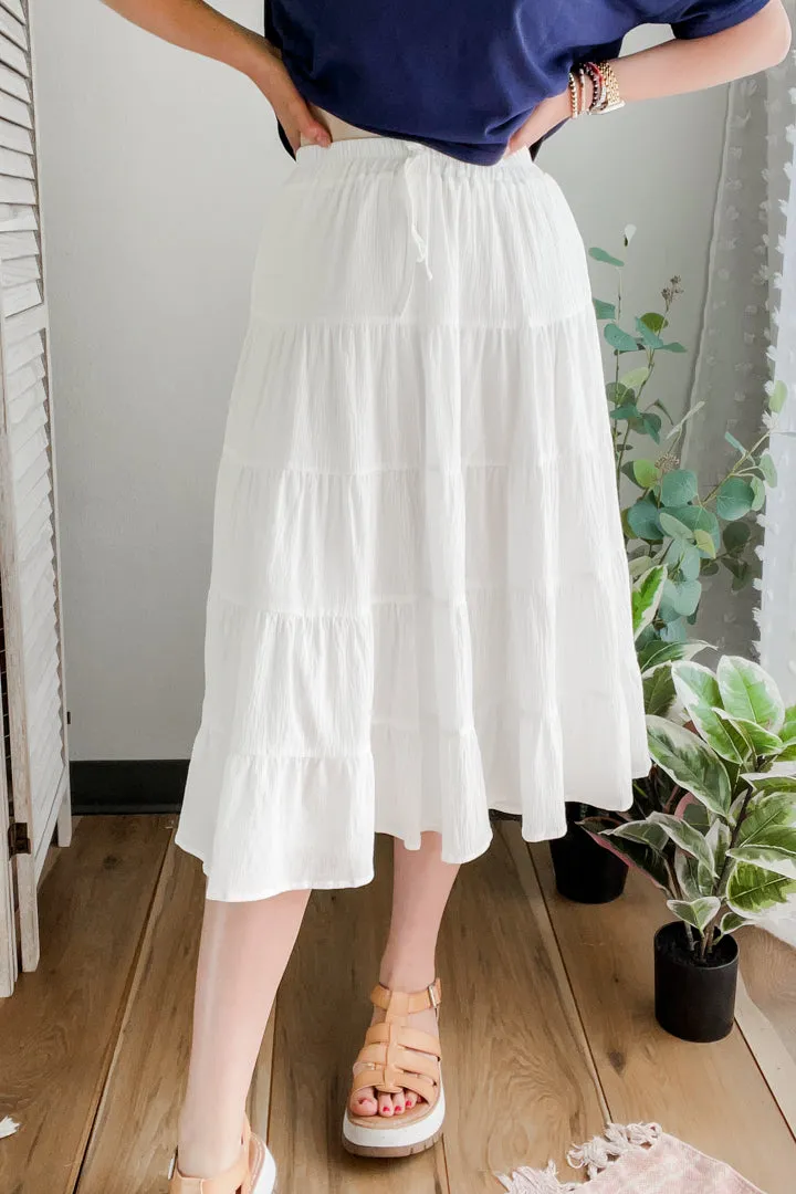 White Tiered Midi Skirt