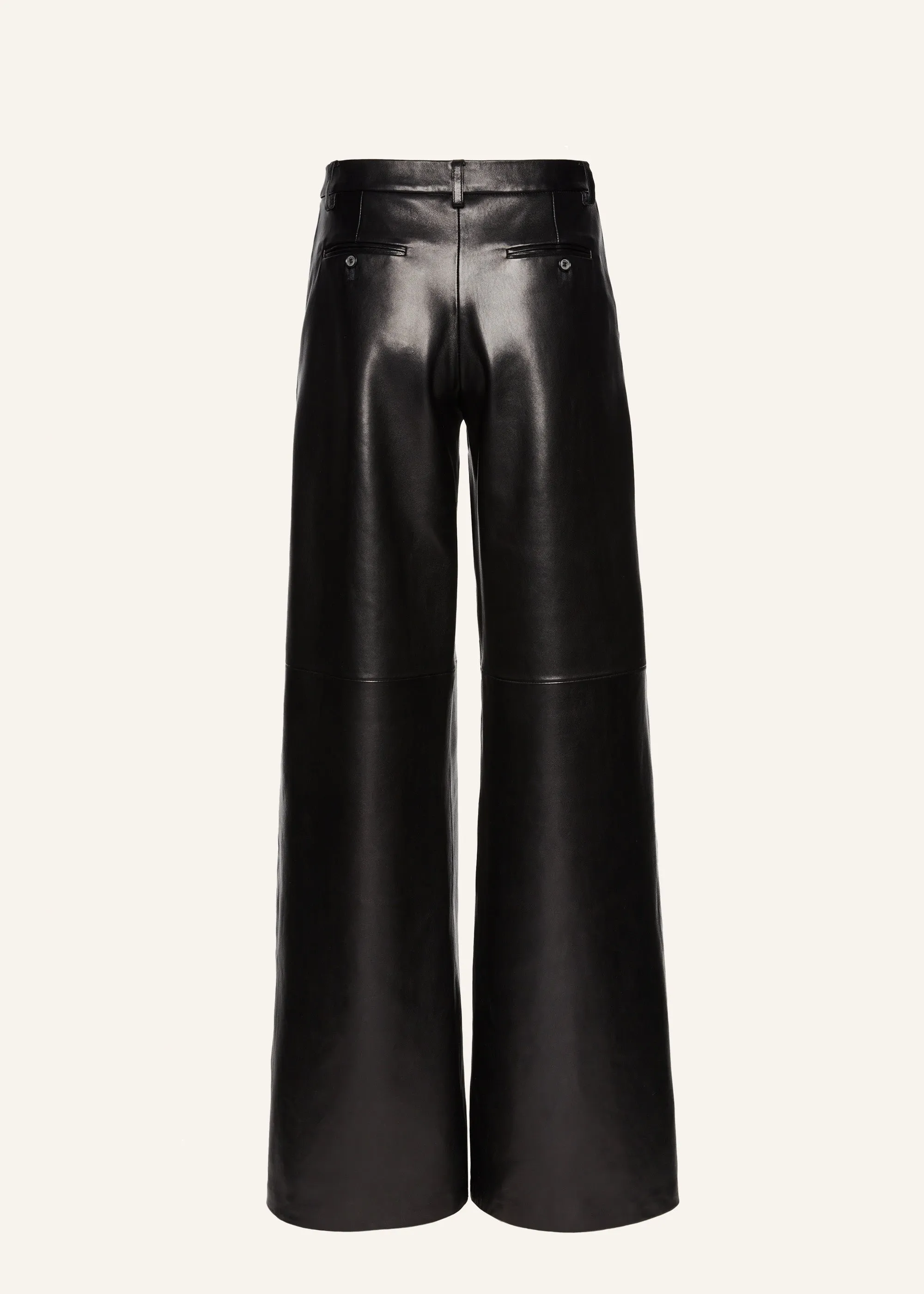 Wide-leg tailored leather pants in black