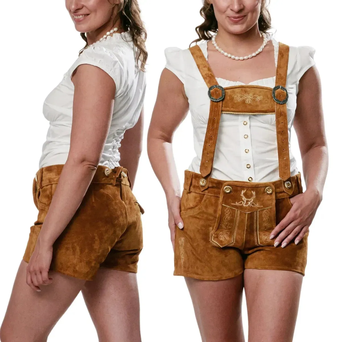 Women Lederhosen Hot Pants Light Brown