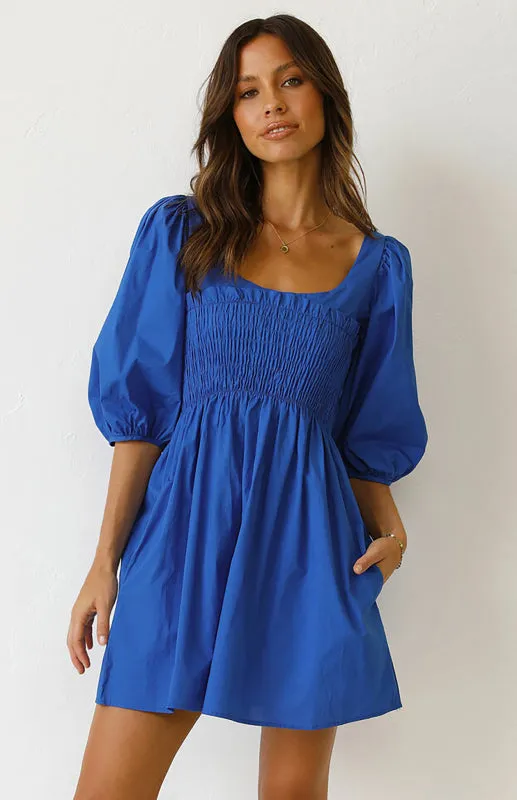 Women's Causal Friday Outfits Lantern Sleeves Dress | Solid Color Dress | Cute Short Dress