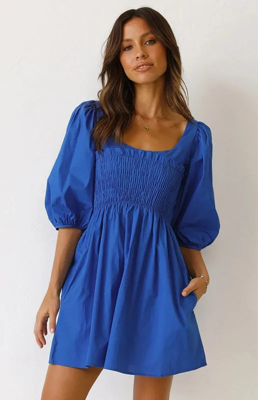 Women's Causal Friday Outfits Lantern Sleeves Dress | Solid Color Dress | Cute Short Dress