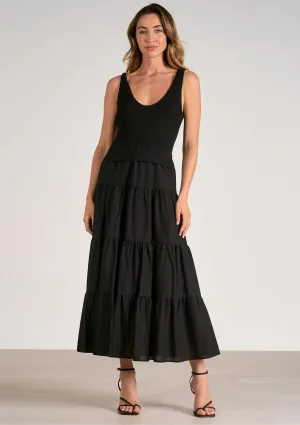 Woven and Knit Mix Maxi Dress - Black