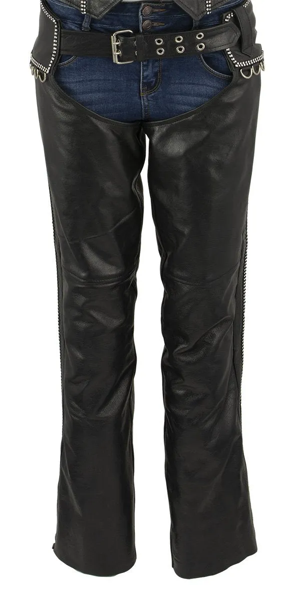 Xelement XS7591 Women's 'Bling' Classic Black Leather Motorcycle Biker Rider Chaps