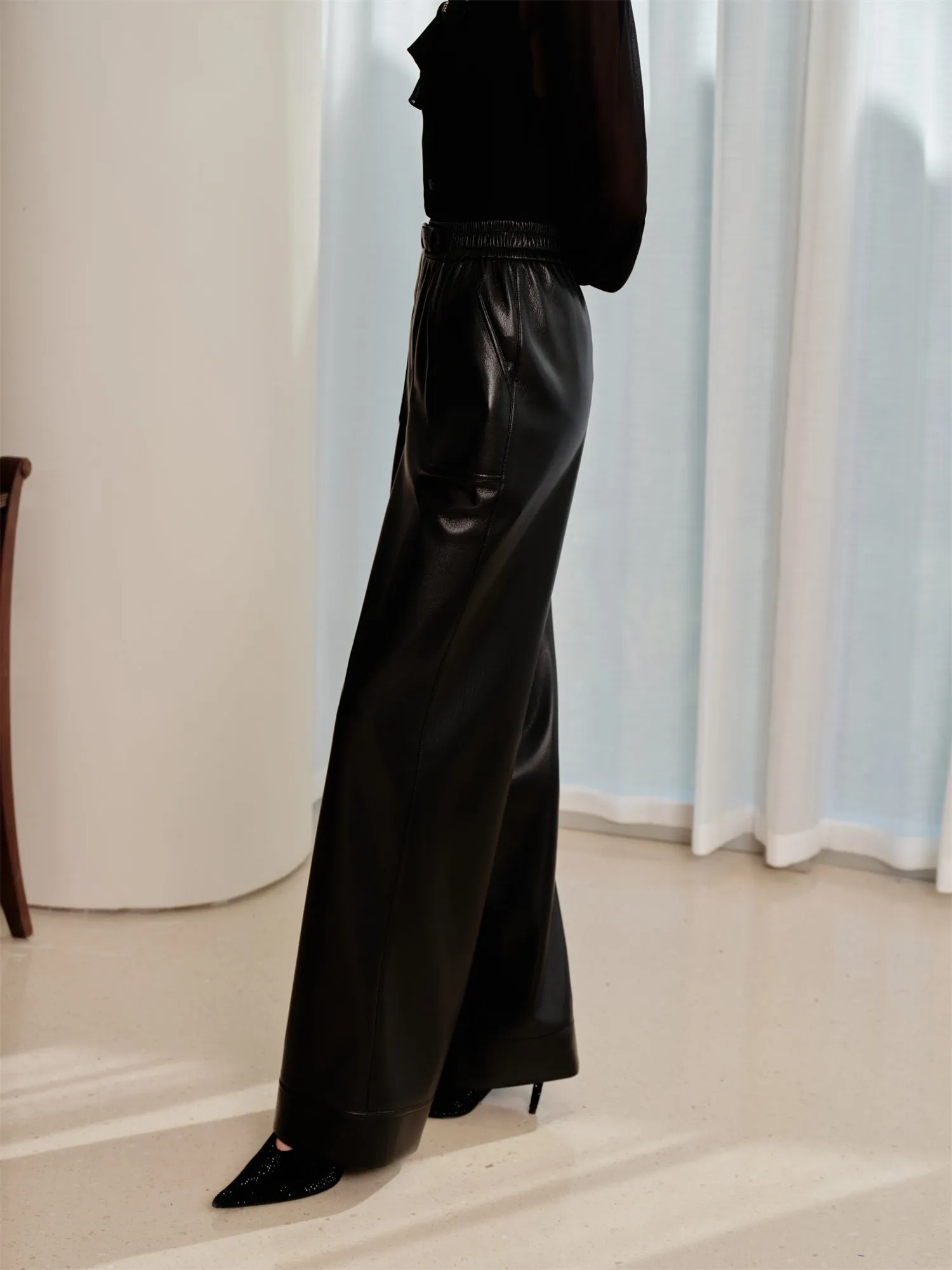 YAYING Fashion Wide-Leg Leather Pants